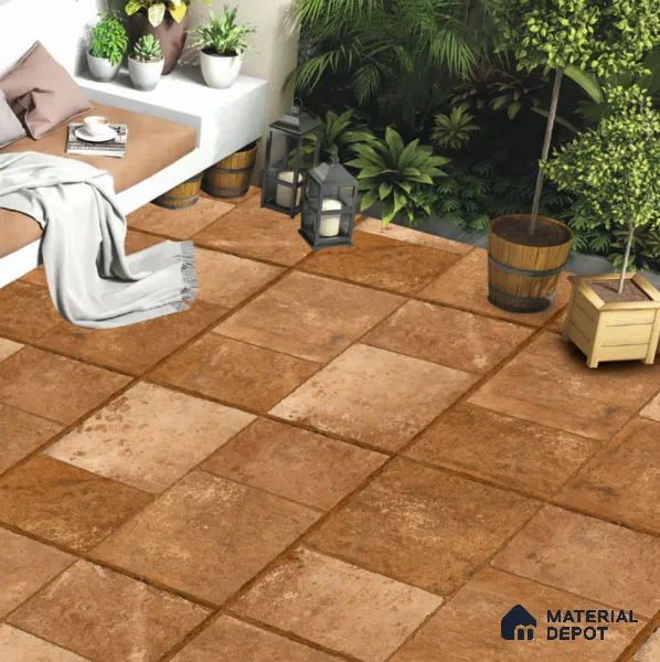 Stone Floor Tile TL 06830 Bronze Rust 2 ft x 2 ft Matte Finish Anti Skid Vitrified Tile - 12 mm | 4 Random Design | Suitable for Balcony, Terrace & Coutyard