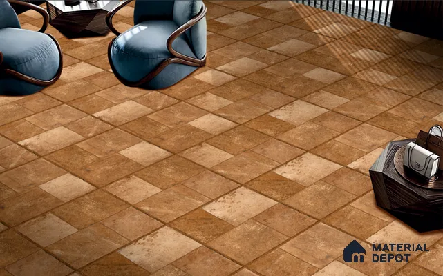 Stone Floor Tile TL 06830 Bronze Rust 2 ft x 2 ft Matte Finish Anti Skid Vitrified Tile - 12 mm | 4 Random Design | Suitable for Balcony, Terrace & Coutyard
