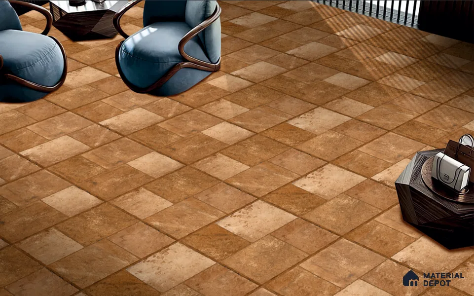 Stone Floor Tile TL 06830 Bronze Rust 2 ft x 2 ft Matte Finish Anti Skid Vitrified Tile - 12 mm | 4 Random Design | Suitable for Balcony, Terrace & Coutyard