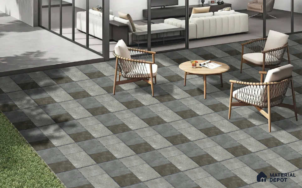 Stone Floor Tile TL 06831 Grey Rust 2 ft x 2 ft Matte Finish Anti Skid Vitrified Tile - 12 mm | Suitable for Balcony, Terrace & Coutyard