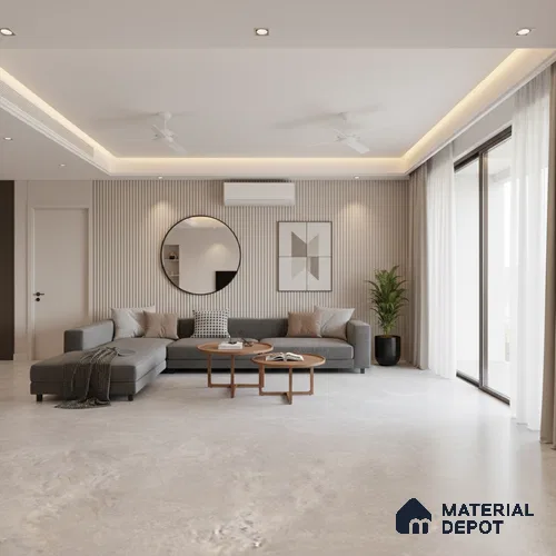 Marble Floor & Wall Tile TL 06837 Lustra Nordic Snowveil 6 ft x 4 ft Carving Matte Finish Vitrified Large Format Tile - 9 mm | Suitable for Living Room, Bedroom, Bathroom | Adhesive and Spacers Must be Used During Installation