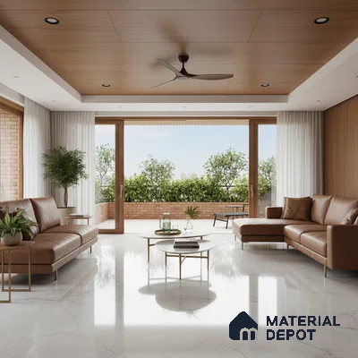 Marble Floor & Wall Tile TL 06840 Lustra Iberian Silver 6 ft x 4 ft Carving High Gloss Finish Vitrified Large Format Tile - 9 mm | Suitable for Living Room, Bedroom, Bathroom | Adhesive and Spacers Must be Used During Installation