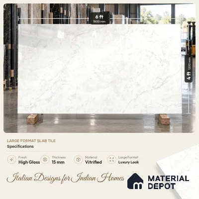 Marble Floor Tile TL 06845 B Lustra Riverstone Drift 6 ft x 4 ft Carving High Gloss Finish Vitrified Large Format Tile - 15 mm | Suitable for Living Room, Bedroom, Bathroom | Adhesive and Spacers Must be Used During Installation