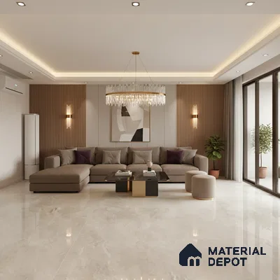 Marble Floor & Wall Tile TL 06846 Lustra Berlin Limestone 6 ft x 4 ft Carving High Gloss Finish Vitrified Large Format Tile - 9 mm | Suitable for Living Room, Bedroom, Bathroom | Adhesive and Spacers Must be Used During Installation