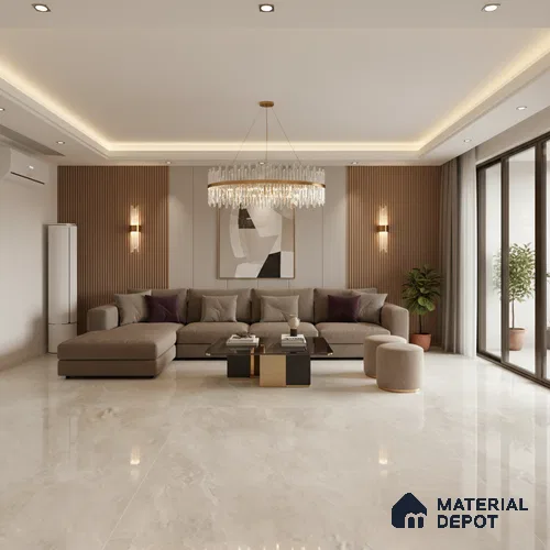 Marble Floor & Wall Tile TL 06846 Lustra Berlin Limestone 6 ft x 4 ft Carving High Gloss Finish Vitrified Large Format Tile - 9 mm | Suitable for Living Room, Bedroom, Bathroom | Adhesive and Spacers Must be Used During Installation