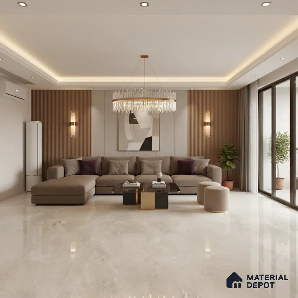 Marble Floor & Wall Tile TL 06846 Lustra Berlin Limestone 6 ft x 4 ft Carving High Gloss Finish Vitrified Large Format Tile - 9 mm | Suitable for Living Room, Bedroom, Bathroom | Adhesive and Spacers Must be Used During Installation