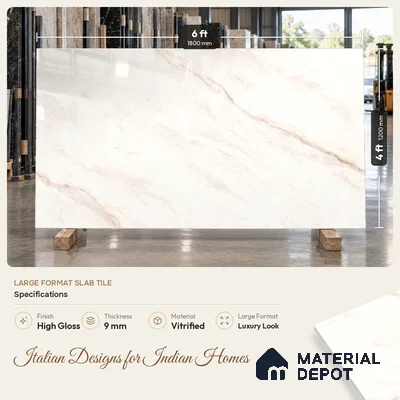 Marble Floor & Wall Tile TL 06848 Lustra Florentine Luxe 6 ft x 4 ft Carving High Gloss Finish Vitrified Large Format Tile - 9 mm | Suitable for Living Room, Bedroom, Bathroom | Adhesive and Spacers Must be Used During Installation