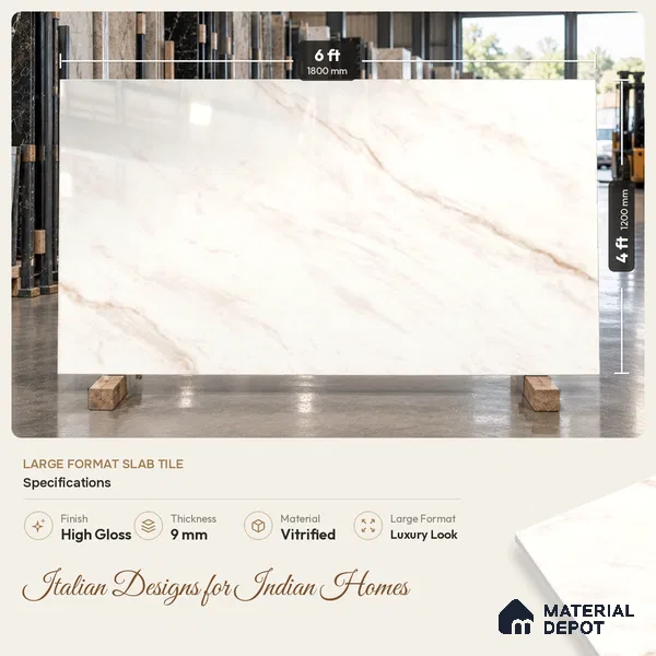 Marble Floor & Wall Tile TL 06848 Lustra Florentine Luxe 6 ft x 4 ft Carving High Gloss Finish Vitrified Large Format Tile - 9 mm | Suitable for Living Room, Bedroom, Bathroom | Adhesive and Spacers Must be Used During Installation