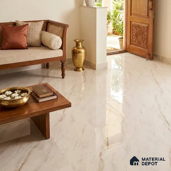 Marble Floor & Wall Tile TL 06848 Lustra Florentine Luxe 6 ft x 4 ft Carving High Gloss Finish Vitrified Large Format Tile - 9 mm | Suitable for Living Room, Bedroom, Bathroom | Adhesive and Spacers Must be Used During Installation