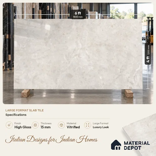 Marble Floor Tile TL 06850 B Lustra Sahara Veil 6 ft x 4 ft Carving High Gloss Finish Vitrified Large Format Tile - 15 mm | Suitable for Living Room, Bedroom, Bathroom | Adhesive and Spacers Must be Used During Installation