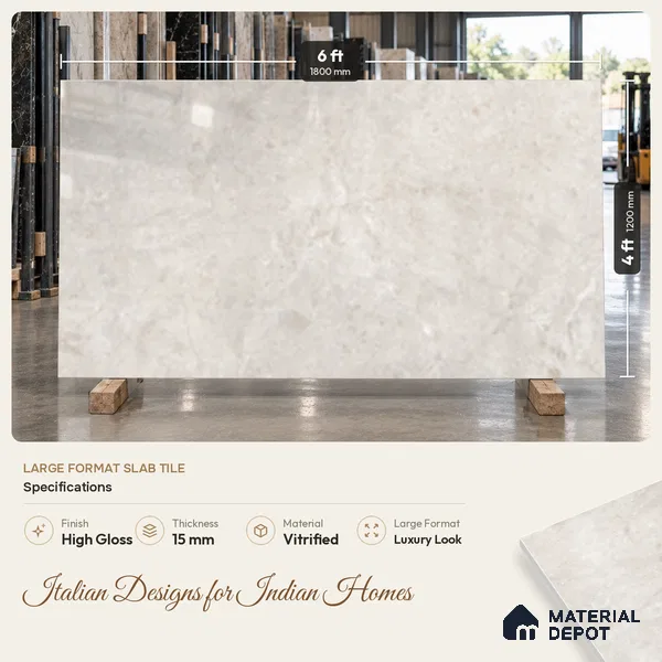 Marble Floor Tile TL 06850 B Lustra Sahara Veil 6 ft x 4 ft Carving High Gloss Finish Vitrified Large Format Tile - 15 mm | Suitable for Living Room, Bedroom, Bathroom | Adhesive and Spacers Must be Used During Installation