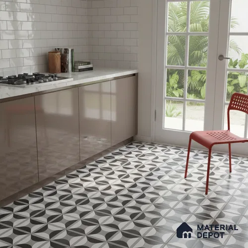 Moroccan Floor & Wall Tile TL 06852 Lustra Monocrome Noir & Light 2 ft x 2 ft Vitrified Carving Matte Finish - 9 mm | Suitable For Kitchen, Bathroom, Dining Area | Please Expect a Slight Variation of Pattern