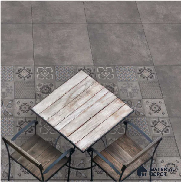 Grey Stone Floor Tile TL 06859 B Lustra Duskwood Ash 2 ft x 2 ft Vitrified Carving Matte Finish - 12 mm | 8 Random Design | Suitable for Living Room, Bedroom, Bathroom