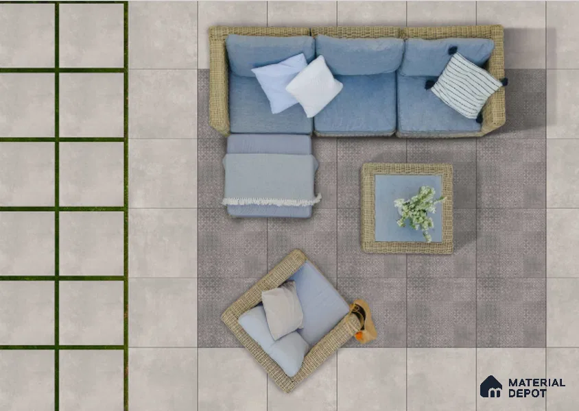 Grey Stone Floor Tile TL 06859 Lustra Alpine Sand 2 ft x 2 ft Vitrified Carving Matte Finish - 12 mm | 8 Random Design | Suitable for Living Room, Bedroom, Bathroom