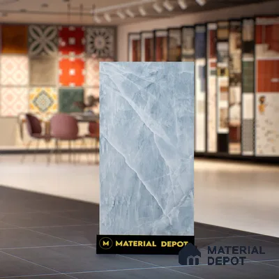 Marble Onyx Wall & Floor Tile TL 06873 Ice Blue 4 ft x 2 ft Matte Finish Vitrified Tile - 9 mm | 6 Random Designs | Suitable For Living Room, Bedroom, Kitchen