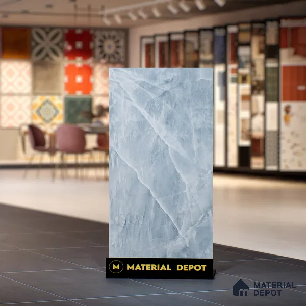 Marble Onyx Wall & Floor Tile TL 06873 Ice Blue 4 ft x 2 ft Matte Finish Vitrified Tile - 9 mm | 6 Random Designs | Suitable For Living Room, Bedroom, Kitchen