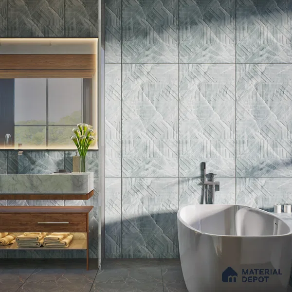 Punch Onyx Wall & Floor Tile TL 06874 Ice Blue 4 ft x 2 ft Matte Finish Vitrified Tile - 9 mm | 6 Random Designs | Suitable for Living Room, Dining, Feature / Accent Walls