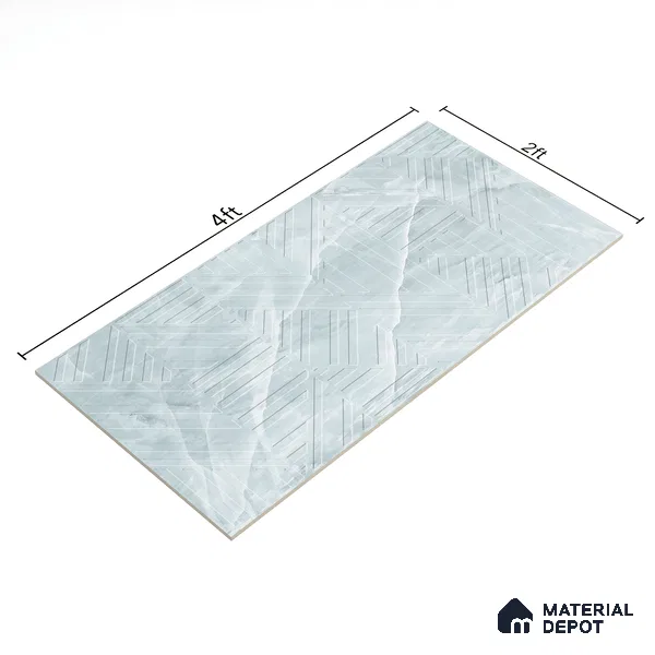 Punch Onyx Wall & Floor Tile TL 06874 Ice Blue 4 ft x 2 ft Matte Finish Vitrified Tile - 9 mm | 6 Random Designs | Suitable for Living Room, Dining, Feature / Accent Walls