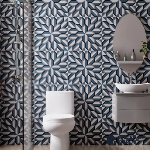 Blue Moroccan Wall & Floor Tile TL 06876 2 ft x 2 ft Vitrified Carving Matte Finish - 9 mm | Suitable For Kitchen, Bathroom, Balcony | Please Expect a Slight Variation of Pattern