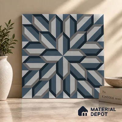 Blue Moroccan Wall & Floor Tile TL 06876 2 ft x 2 ft Vitrified Carving Matte Finish - 9 mm | Suitable For Kitchen, Bathroom, Balcony | Please Expect a Slight Variation of Pattern