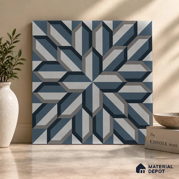 Blue Moroccan Wall & Floor Tile TL 06876 2 ft x 2 ft Vitrified Carving Matte Finish - 9 mm | Suitable For Kitchen, Bathroom, Balcony | Please Expect a Slight Variation of Pattern