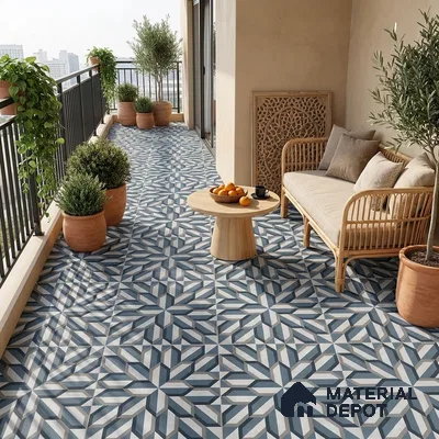 Blue Moroccan Wall & Floor Tile TL 06876 2 ft x 2 ft Vitrified Carving Matte Finish - 9 mm | Suitable For Kitchen, Bathroom, Balcony | Please Expect a Slight Variation of Pattern
