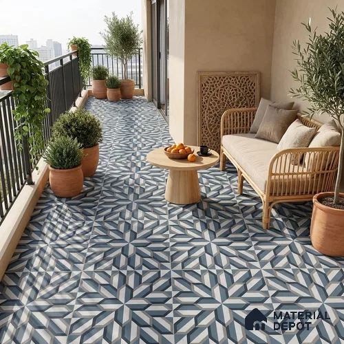 Blue Moroccan Wall & Floor Tile TL 06876 2 ft x 2 ft Vitrified Carving Matte Finish - 9 mm | Suitable For Kitchen, Bathroom, Balcony | Please Expect a Slight Variation of Pattern