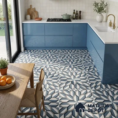 Blue Moroccan Wall & Floor Tile TL 06876 2 ft x 2 ft Vitrified Carving Matte Finish - 9 mm | Suitable For Kitchen, Bathroom, Balcony | Please Expect a Slight Variation of Pattern