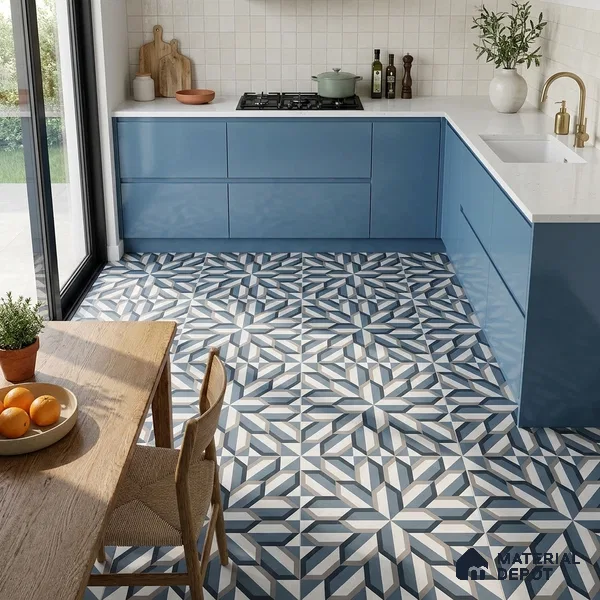 Blue Moroccan Wall & Floor Tile TL 06876 2 ft x 2 ft Vitrified Carving Matte Finish - 9 mm | Suitable For Kitchen, Bathroom, Balcony | Please Expect a Slight Variation of Pattern