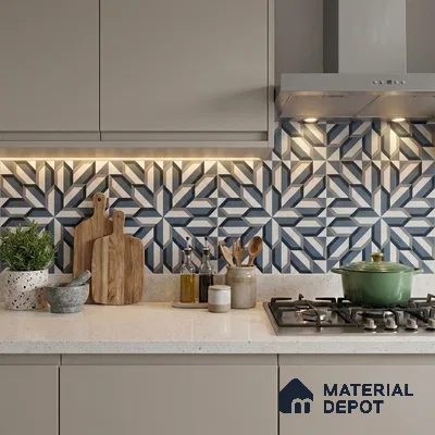 Blue Moroccan Wall & Floor Tile TL 06876 2 ft x 2 ft Vitrified Carving Matte Finish - 9 mm | Suitable For Kitchen, Bathroom, Balcony | Please Expect a Slight Variation of Pattern