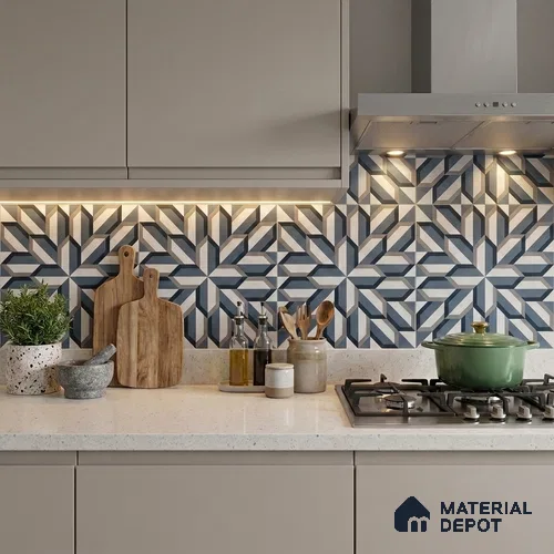 Blue Moroccan Wall & Floor Tile TL 06876 2 ft x 2 ft Vitrified Carving Matte Finish - 9 mm | Suitable For Kitchen, Bathroom, Balcony | Please Expect a Slight Variation of Pattern