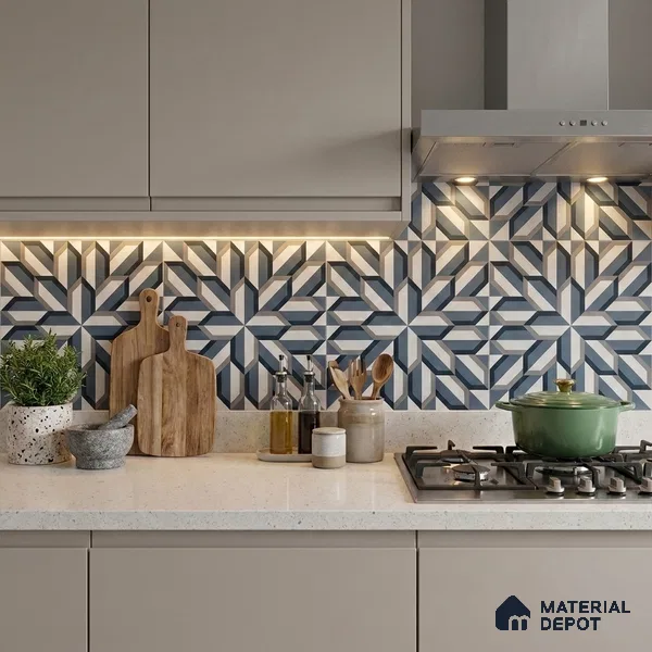 Blue Moroccan Wall & Floor Tile TL 06876 2 ft x 2 ft Vitrified Carving Matte Finish - 9 mm | Suitable For Kitchen, Bathroom, Balcony | Please Expect a Slight Variation of Pattern