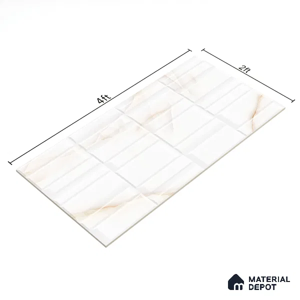 Marble & Punch Highlighter Onyx Wall Tile TL 06884 Off-White 4 ft x 2 ft Matte Finish Vitrified Tile - 9 mm | 6 Random Designs | Suitable for Living Room, Dining, Feature / Accent Walls