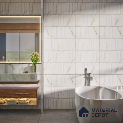 Marble & Punch Highlighter Onyx Wall Tile TL 06884 Off-White 4 ft x 2 ft Matte Finish Vitrified Tile - 9 mm | 6 Random Designs | Suitable for Living Room, Dining, Feature / Accent Walls