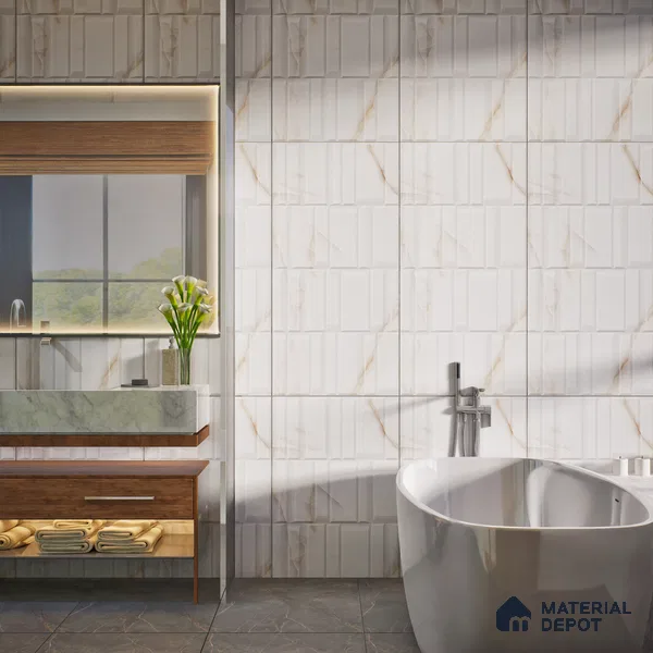 Marble & Punch Highlighter Onyx Wall Tile TL 06884 Off-White 4 ft x 2 ft Matte Finish Vitrified Tile - 9 mm | 6 Random Designs | Suitable for Living Room, Dining, Feature / Accent Walls