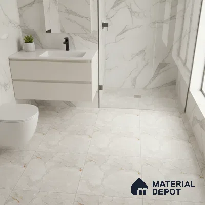 Beige Marble Floor Tile TL 06893   1 ft x 1 ft Ceramic Carving Matte Finish - 9 mm | Suitable for Living Room, Bedroom, Bathroom