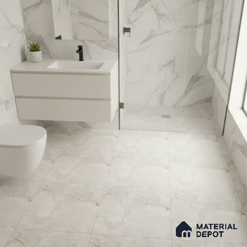 Beige Marble Floor Tile TL 06893   1 ft x 1 ft Ceramic Carving Matte Finish - 9 mm | Suitable for Living Room, Bedroom, Bathroom