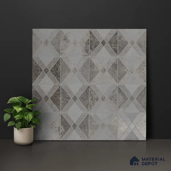 Grey Moroccan Wall & Floor Tile TL 06895   2 ft x 2 ft Vitrified Carving Matte Finish - 9 mm | Suitable for Living Room, Bedroom, Bathroom | Please Expect a Slight Variation of Pattern