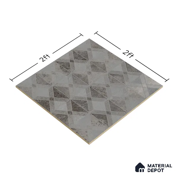 Grey Moroccan Wall & Floor Tile TL 06895   2 ft x 2 ft Vitrified Carving Matte Finish - 9 mm | Suitable for Living Room, Bedroom, Bathroom | Please Expect a Slight Variation of Pattern