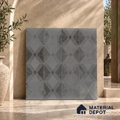 Grey Moroccan Wall & Floor Tile TL 06895   2 ft x 2 ft Vitrified Carving Matte Finish - 9 mm | Suitable for Living Room, Bedroom, Bathroom | Please Expect a Slight Variation of Pattern