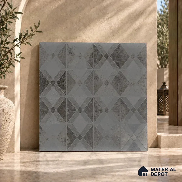 Grey Moroccan Wall & Floor Tile TL 06895   2 ft x 2 ft Vitrified Carving Matte Finish - 9 mm | Suitable for Living Room, Bedroom, Bathroom | Please Expect a Slight Variation of Pattern