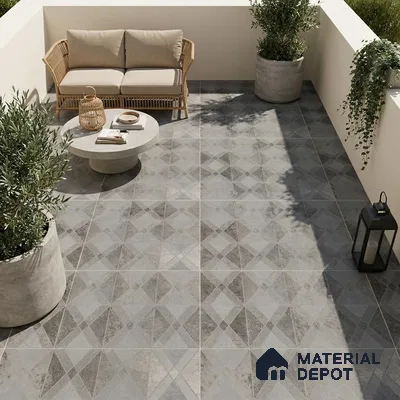 Grey Moroccan Wall & Floor Tile TL 06895   2 ft x 2 ft Vitrified Carving Matte Finish - 9 mm | Suitable for Living Room, Bedroom, Bathroom | Please Expect a Slight Variation of Pattern