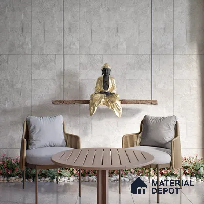 Grey Stone Floor & Wall Tile TL 06897 Prestige Evardo Bianco 2 ft x 4 ft Vitrified Carving Matte Finish - 9 mm | 4 Random Design | Suitable for Living Room, Bedroom, Bathroom