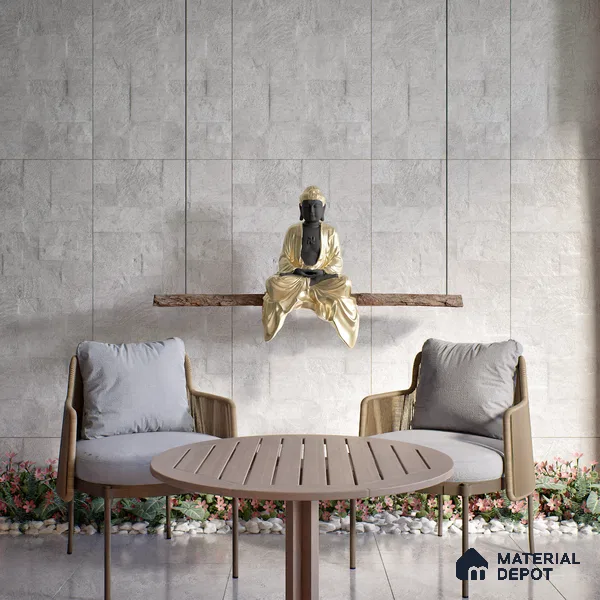 Grey Stone Floor & Wall Tile TL 06897 Prestige Evardo Bianco 2 ft x 4 ft Vitrified Carving Matte Finish - 9 mm | 4 Random Design | Suitable for Living Room, Bedroom, Bathroom