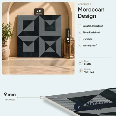 Moroccan Wall & Floor Tile TL 06903 2 ft x 2 ft Vitrified Carving Matte Finish - 9 mm | Suitable For Kitchen, Bathroom, Balcony | Please Expect a Slight Variation of Pattern