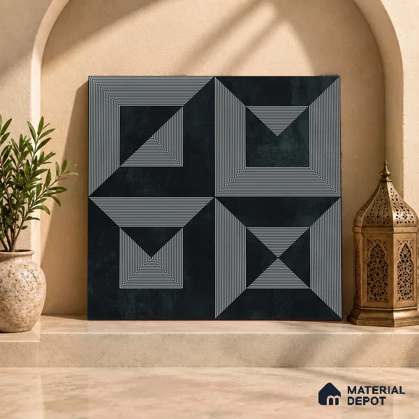 Moroccan Wall & Floor Tile TL 06903 2 ft x 2 ft Vitrified Carving Matte Finish - 9 mm | Suitable For Kitchen, Bathroom, Balcony | Please Expect a Slight Variation of Pattern