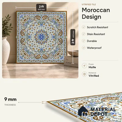 Moroccan Wall & Floor Tile TL 06908   2 ft x 2 ft Vitrified Carving Matte Finish - 9 mm | Suitable For Kitchen, Bedroom, Dining Area | Please Expect a Slight Variation of Pattern