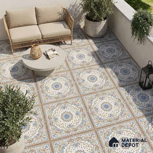 Moroccan Wall & Floor Tile TL 06908 2 ft x 2 ft Vitrified Carving Matte Finish - 9 mm | Suitable For Kitchen, Bedroom, Dining Area | Please Expect a Slight Variation of Pattern