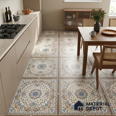 Moroccan Wall & Floor Tile TL 06908   2 ft x 2 ft Vitrified Carving Matte Finish - 9 mm | Suitable For Kitchen, Bedroom, Dining Area | Please Expect a Slight Variation of Pattern