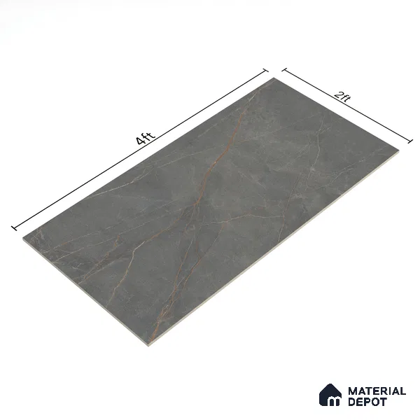 Marble Fior di Bosco Wall & Floor Tile TL 06911 Slate Grey 4 ft x 2 ft Matte Finish Vitrified Tile - 9 mm | 6 Random Designs | Suitable For Living Room, Bedroom, Kitchen